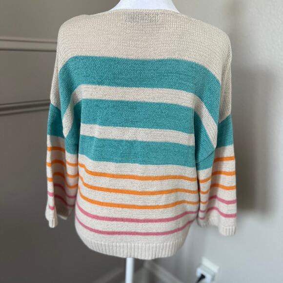 LOFT Womans Spring Color Striped Sweater sz MED Cotton/poly Crewneck - Picture 4 of 6